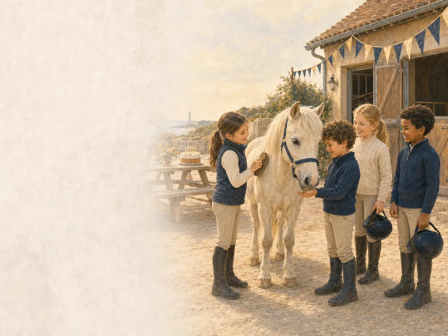 Un anniversaire au club avec un enfant et un poney décoré