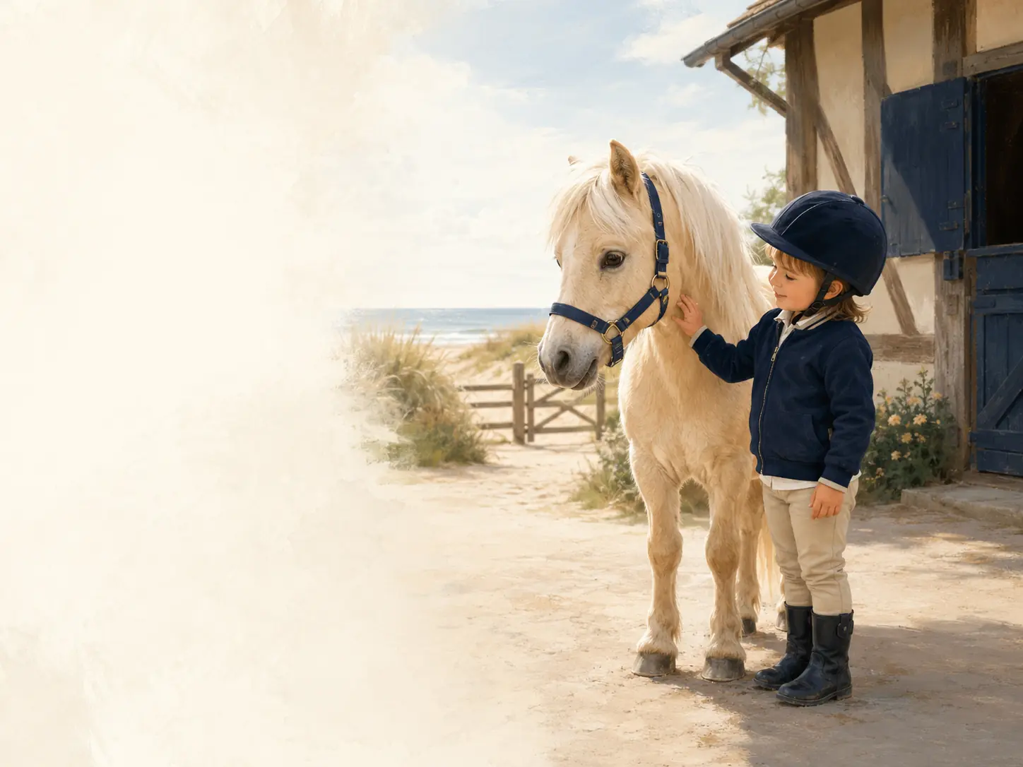 Un jeune enfant découvre un petit poney au centre équestre