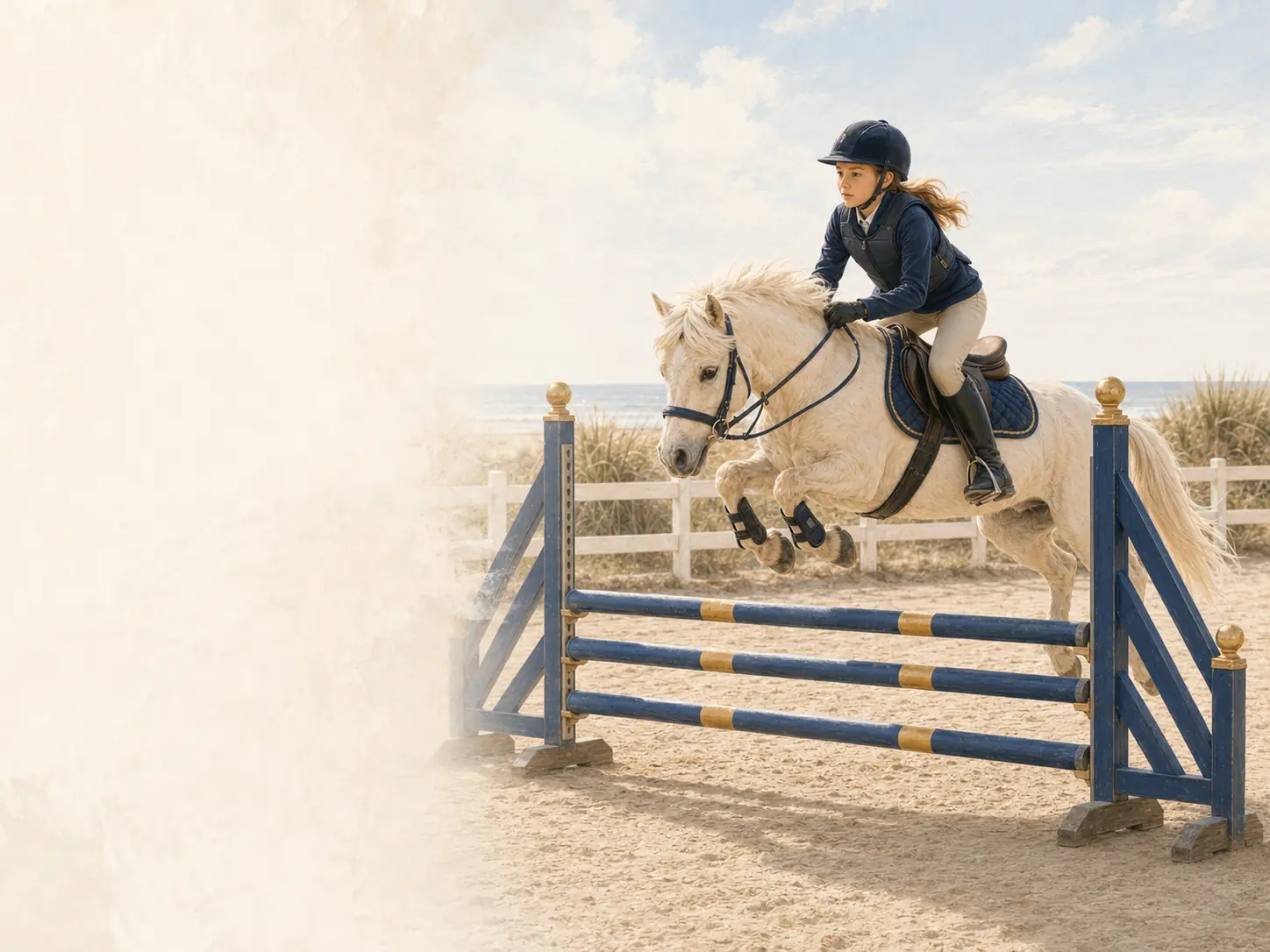 Une jeune cavalière franchit un obstacle avec son poney